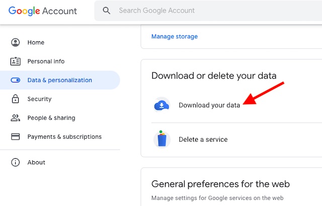 scroll down and click on Download your data.
