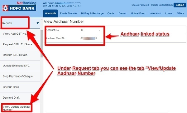 check if Aadhaar is linked to bank accounts - Internet Banking